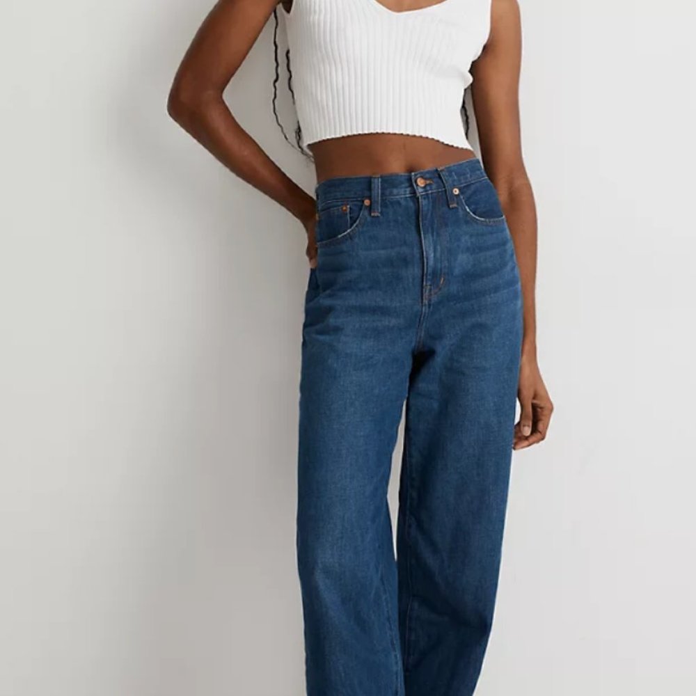 Baggy Straight Jeans in Dark Worn Indigo Wash